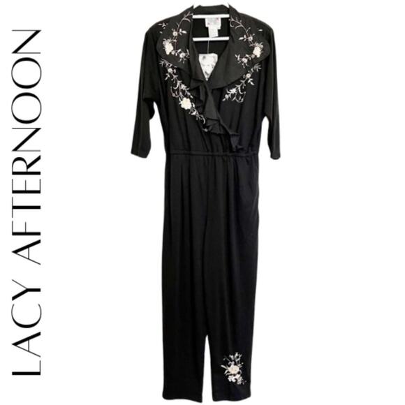 LACY AFTERNOON BY SHELL KEPLER **Vintage** Black Embellished Jumpsuit, L, NWT! - Picture 1 of 11